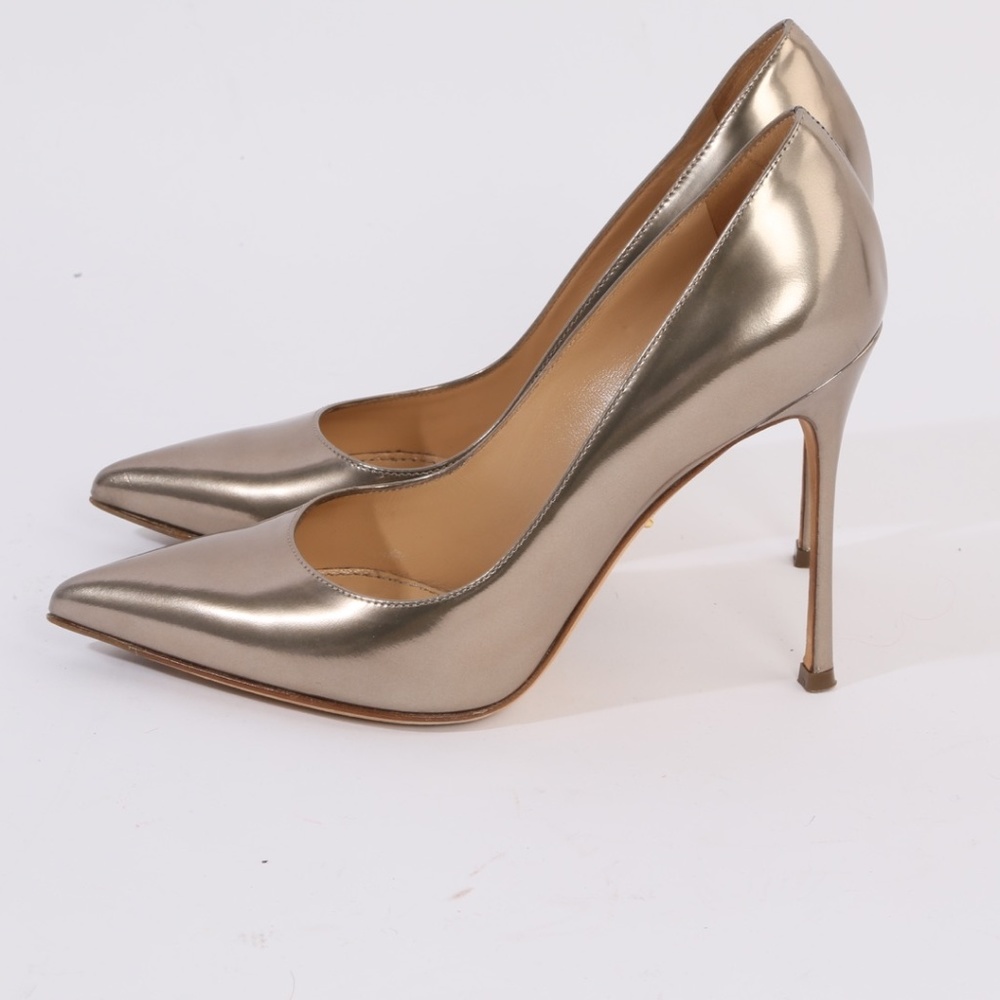 SERGIO ROSSI Metallic Leather Pointed Toe Heels